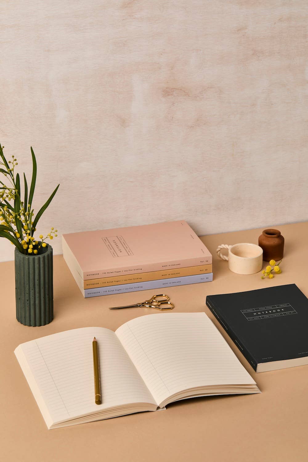 Ruled Black & Cream Gingham Lay Flat Notebook