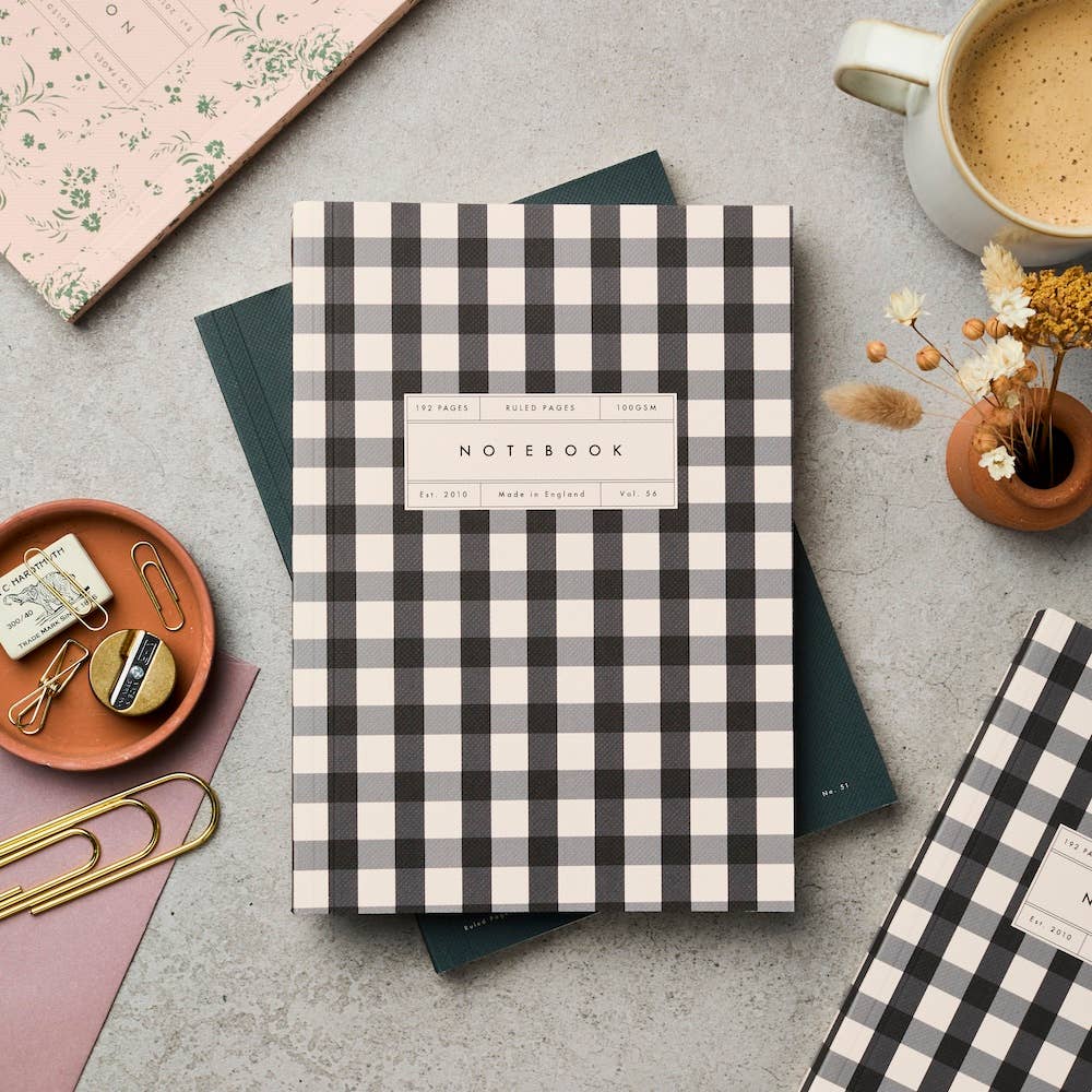 Ruled Black & Cream Gingham Lay Flat Notebook